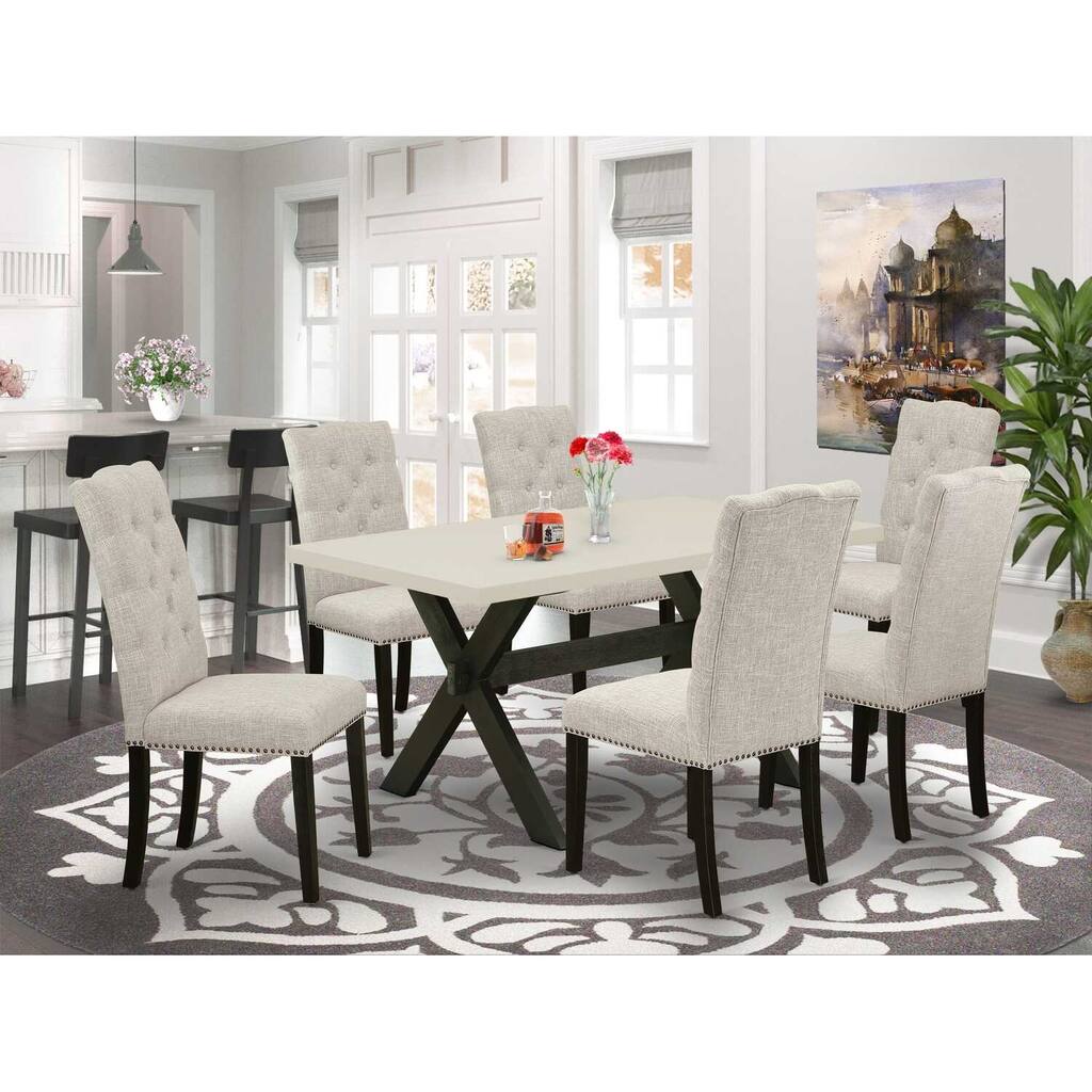 HomeStock 7-Pc Rectangle Natural Oak Finish Solid Wood Top Dining Table with 6 Parson-Chairs
