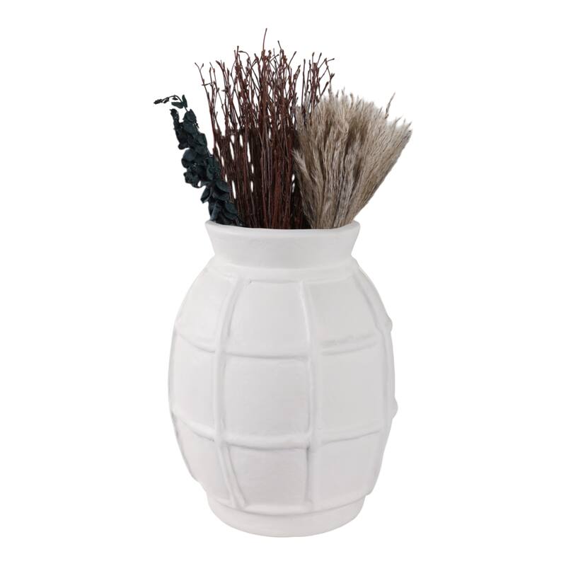 Paper Mache Raised Grid Texture Modern Vase - White, 14"