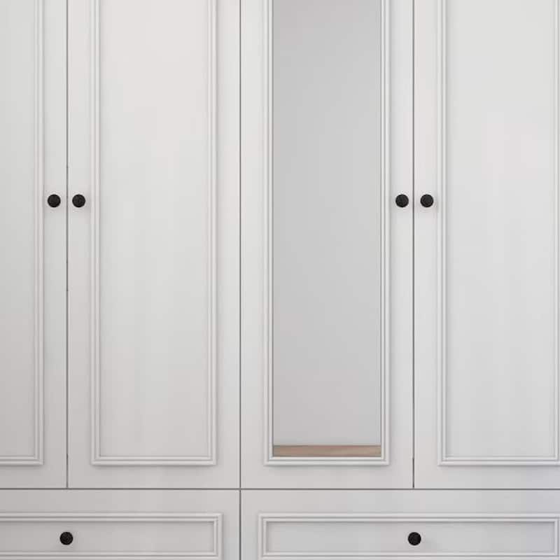HomeRoots 71" White Carved Geometric Mirrored Four Door Four Drawer Combo Dresser