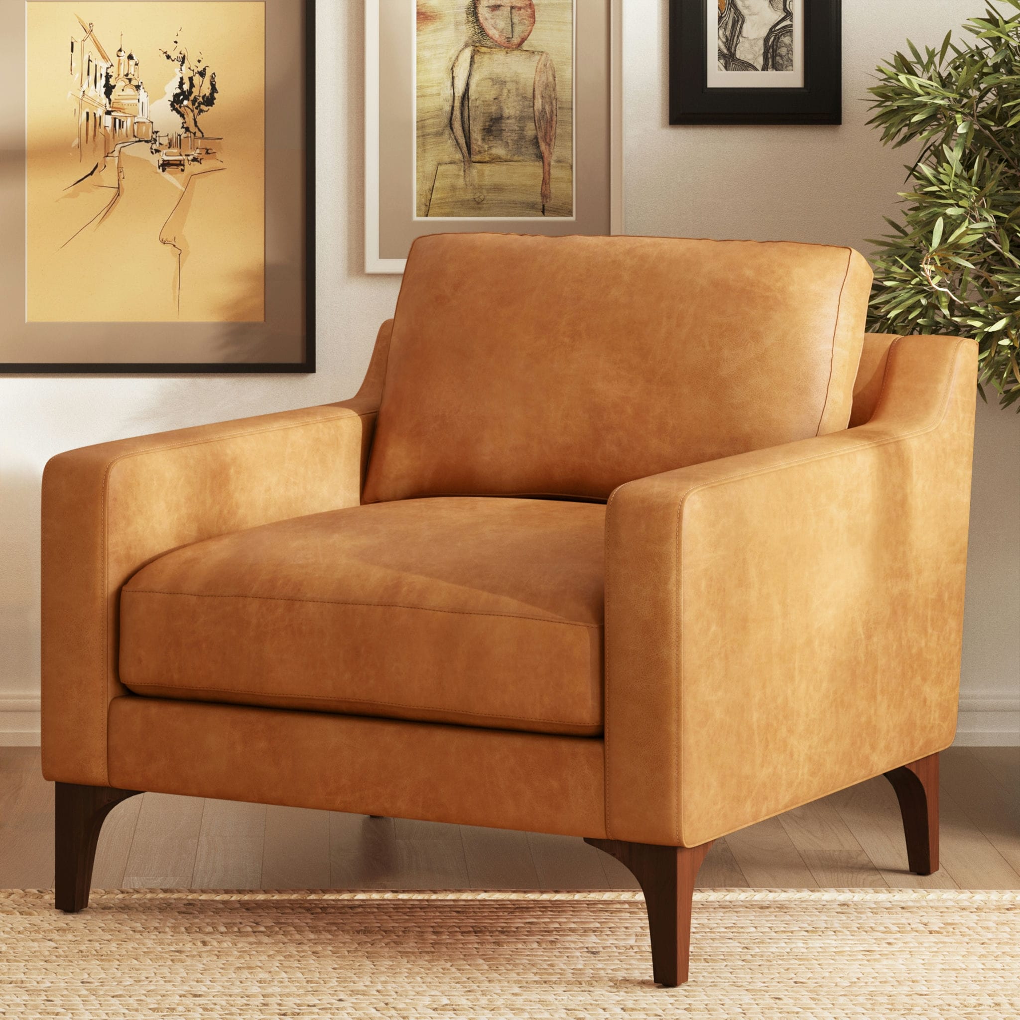 Poly & Bark Sorrento 35" Lounge Chair - Full Grain Genuine Italian Leather