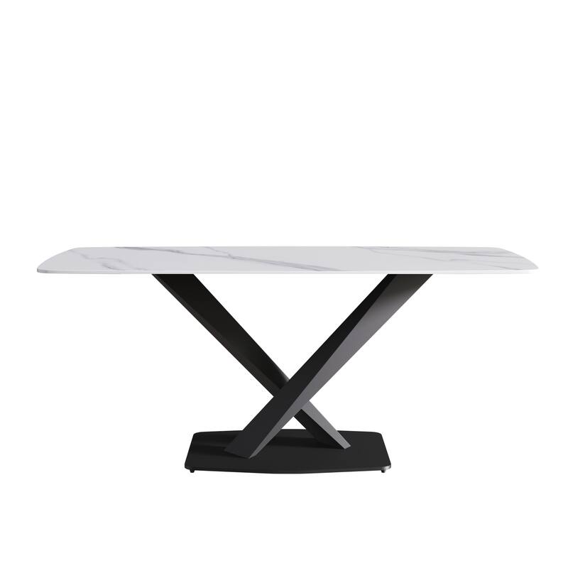 71" Modern Dining Table with Slate Stone Top and Metal Legs, Marble Dining Table