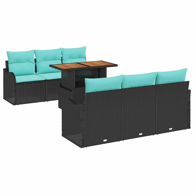 vidaXL 7 Piece Garden Sofa Set with Cushions Black Poly Rattan - 69.3×24.4×27.2