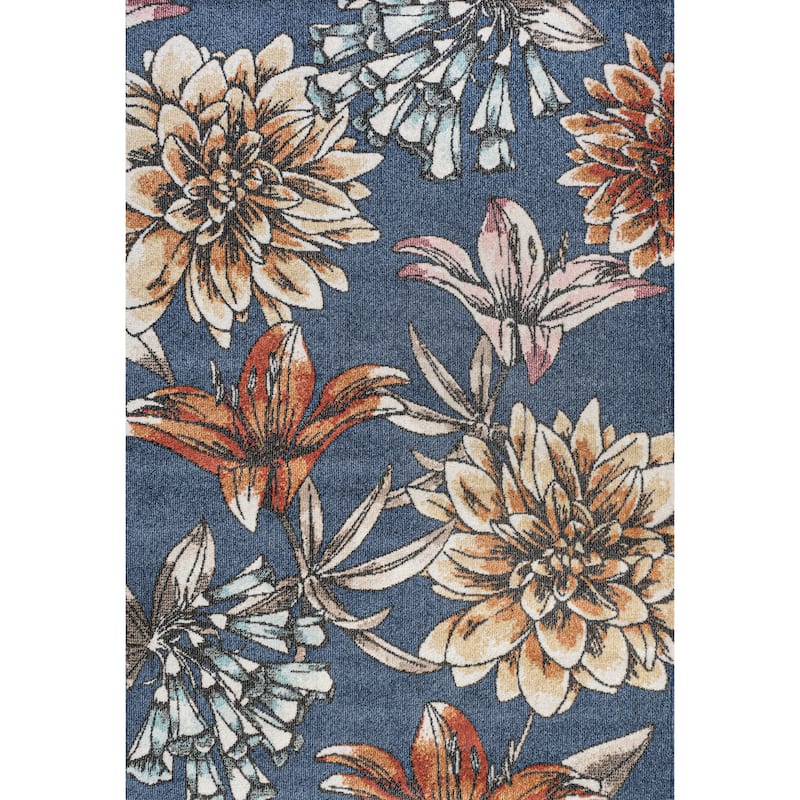 JONATHAN Y Dizi Modern Botanical Flower Area Rug - 3 X 5 - Blue/Orange/Cream