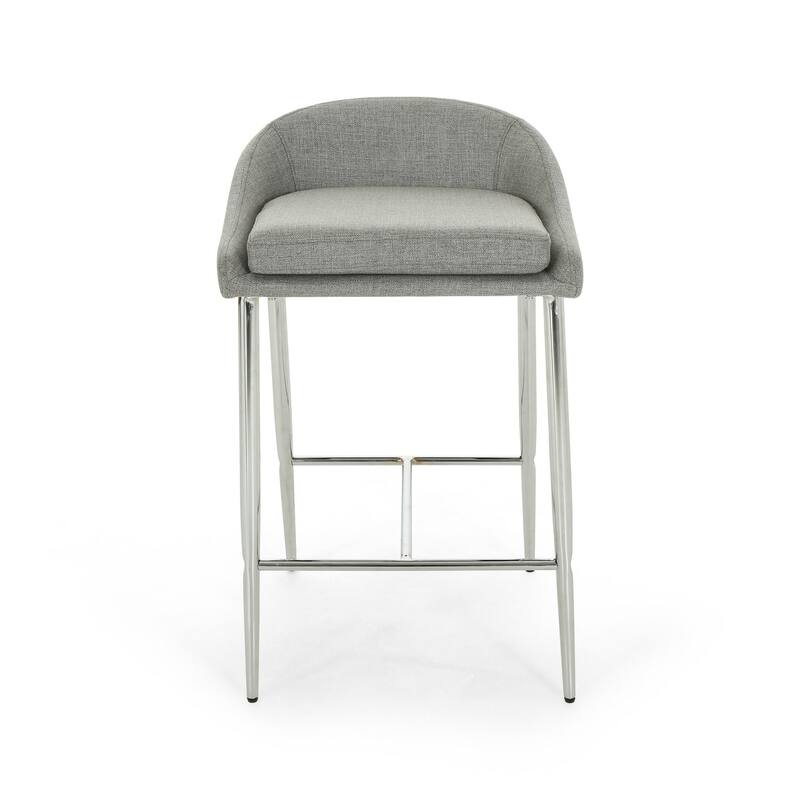 Yoko Counter Stool Chair, Curved Back, Chrome Iron Legs, Gray Fabric