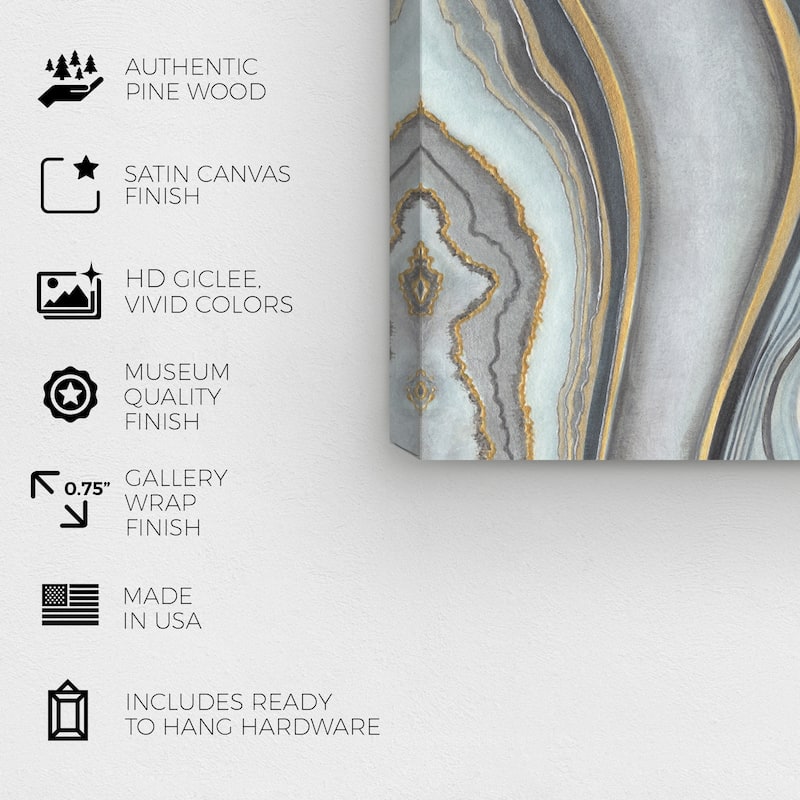 Wynwood Studio Canvas Abstract Beautiful Grey Gray and Metallic Gold Modern & Contemporary Wall Art Canvas Print