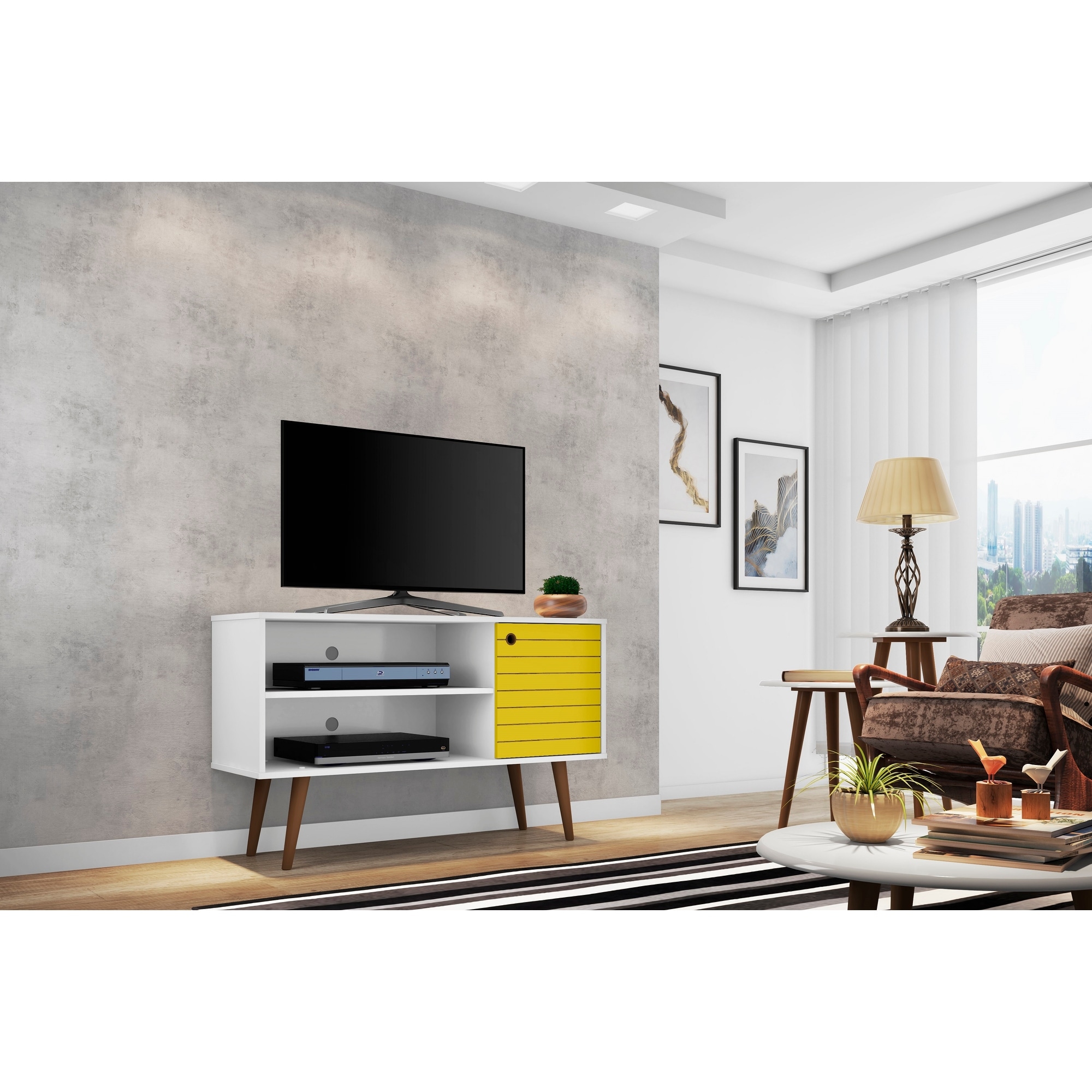 43 Inch TV Stand Rustic Brown Natural Finish Media Storage
