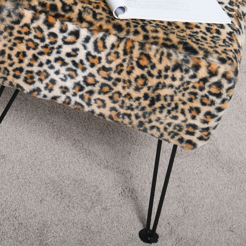 Home Soft Things Animal Pattern Ottoman Bench with Black Metal Legs