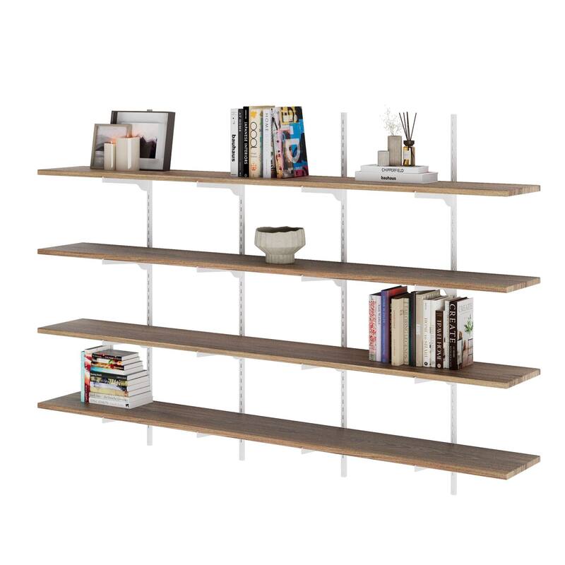 Wallniture Turin 72" Floating Wall Shelves with White Adjustable Brackets, Living Room & Office Decor, Hanging, Burnt,2,3,4 Tier
