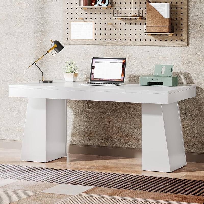 55 Inches Modern Executive Desk, Wood Computer Desk, Business Workstation Desk