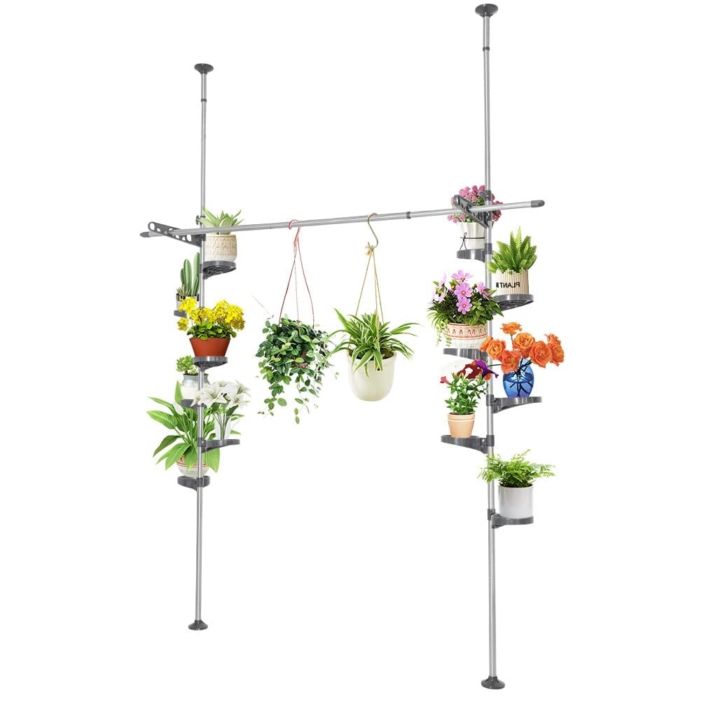 Plant Pole Stand Double Tension Rods Flower Pot Shelf Holders Floor to  Ceiling Display Rack with Trays, Hooks & Telescopic Rod - Bed Bath & Beyond  - 40499359