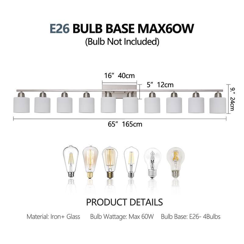 10-Light Brushed Nickel Vanity Light(No Bulbs Included)