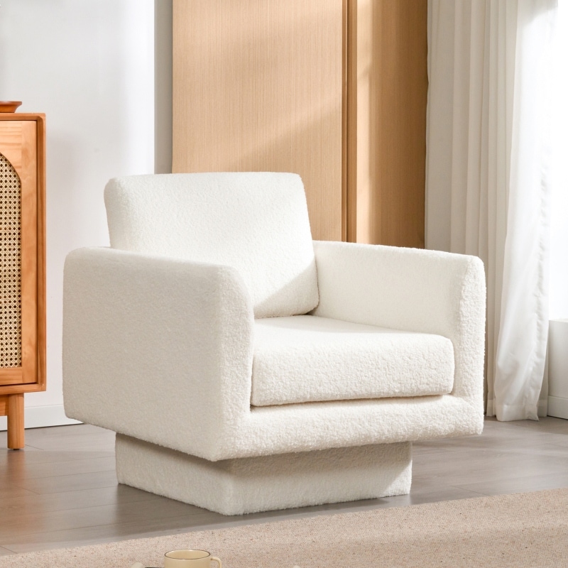 Roomfitters 360° Modern Swivel Accent Chair, Teddy Sherpa Round Armchair with Thick Padded Lounge Seat