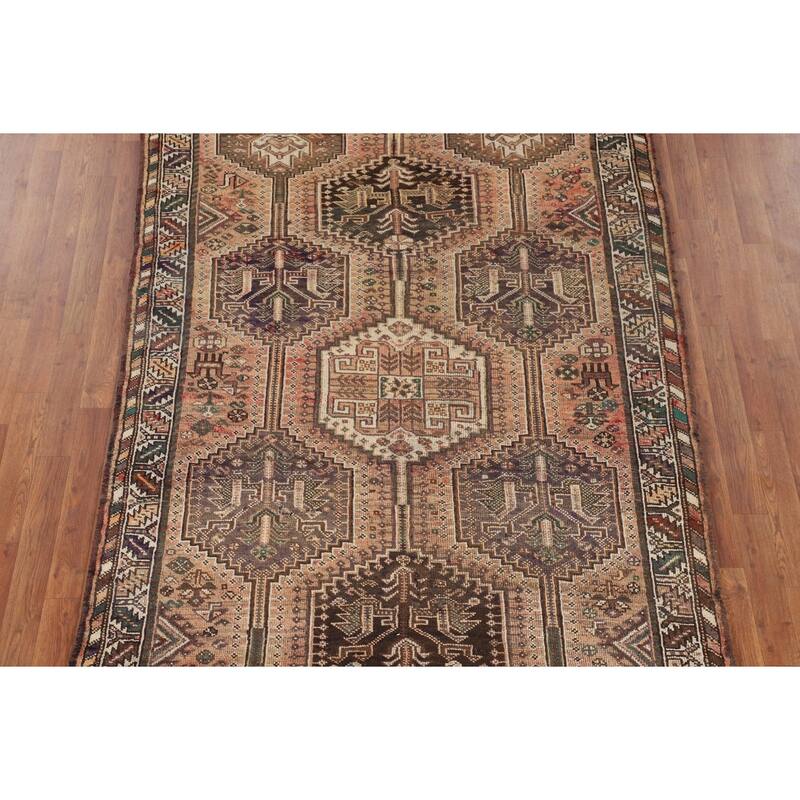 Tribal Geometric Qashqai Persian Antique Rug Hand-Knotted Wool Carpet - 5'0" x 7'11"