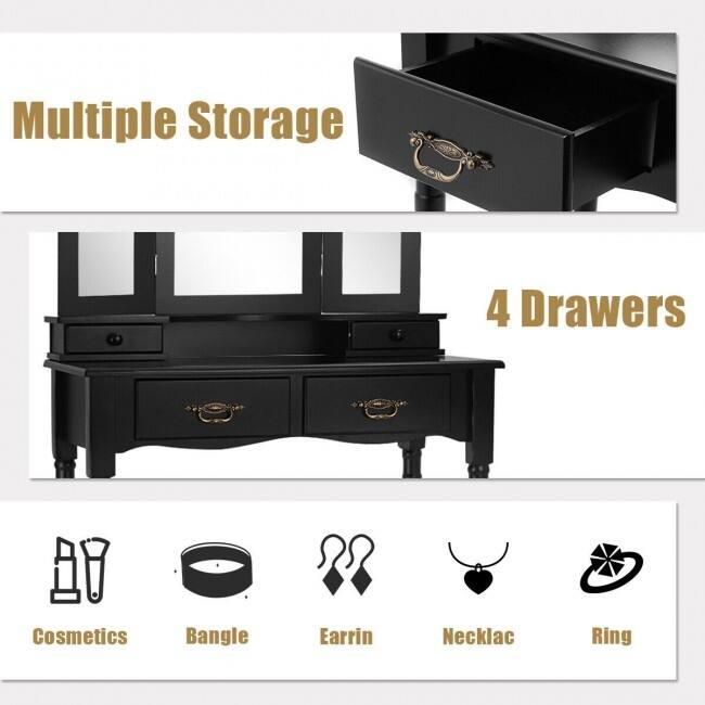Vanity Makeup Dressing Table with Tri Folding Mirror - 31.5" x 15.7" x 54.0" (L x W x H)