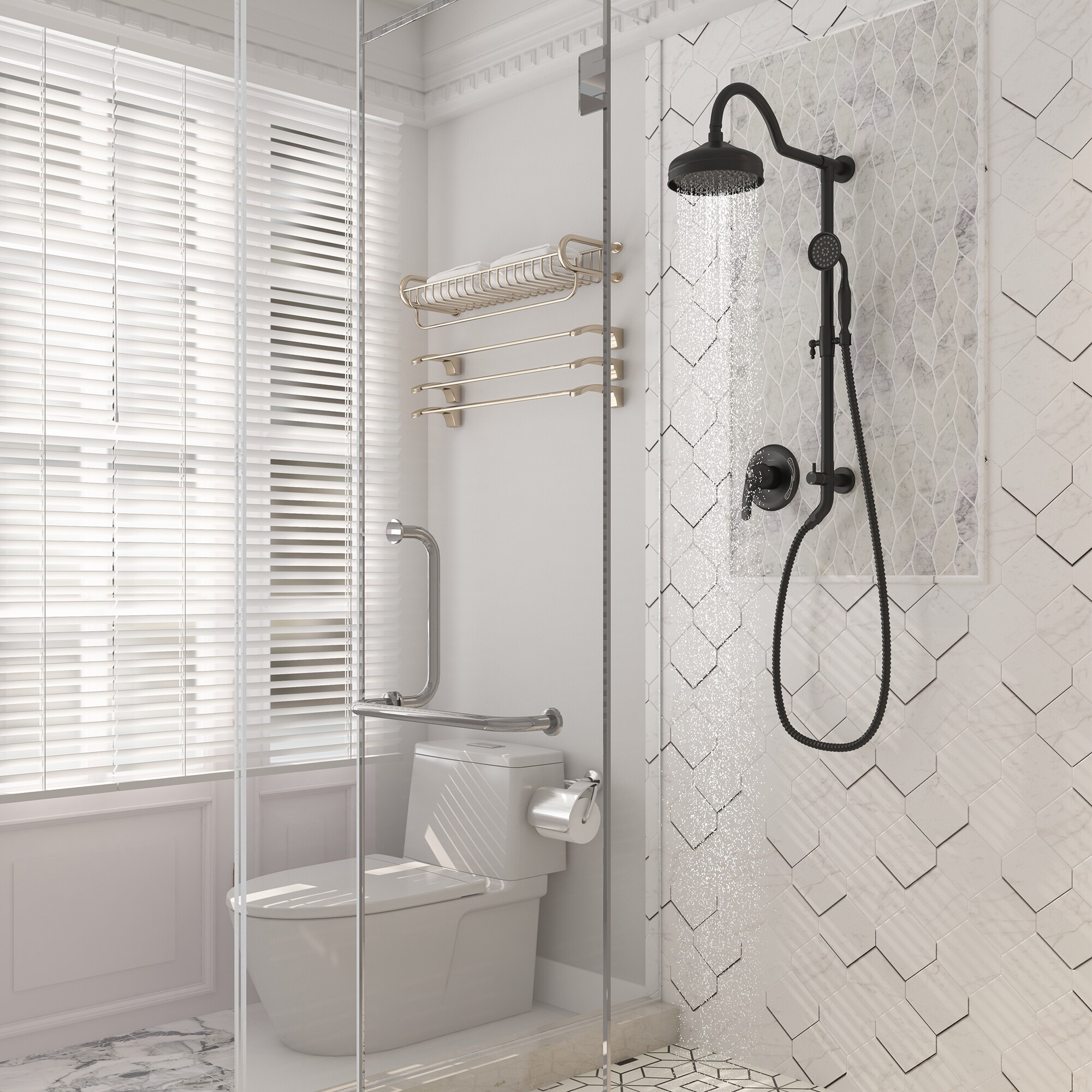 CASAINC Exposed Pipe Shower System with 8-In Rainfall Shower Head