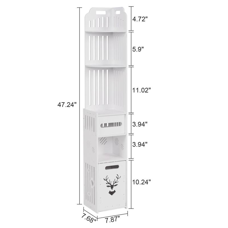 Javlergo White PVC Bathroom Cabinet Multi-Layer Corner Storage Cabinet with Toilet Paper Holder and Trash Bucket