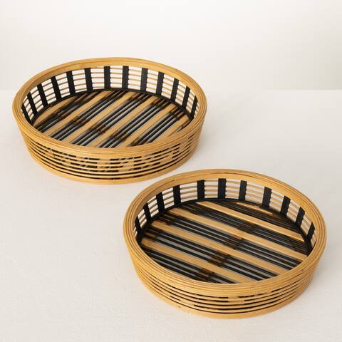 3.5"H Sullivans Two-Toned Bamboo Tray Set of 2, Multicolored - 16.25"L x 16.25"W x 3.5"H, 13.75"L x 13.75"W x 3"H
