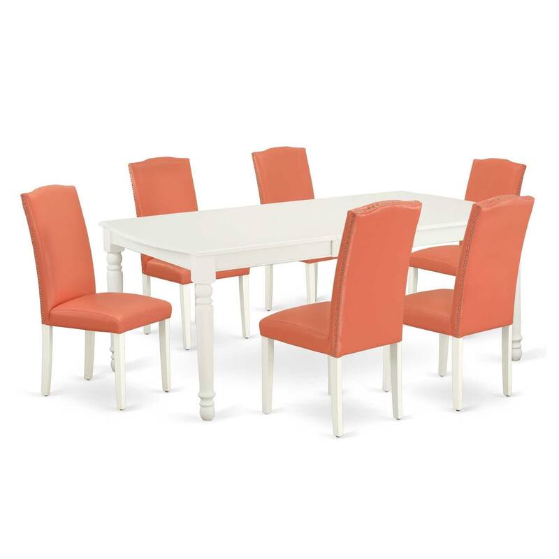 Rectangle Dining Table Set 7Pc - 60x78 Inch Table w/ Leaf & 6 Pink Flamingo Chairs