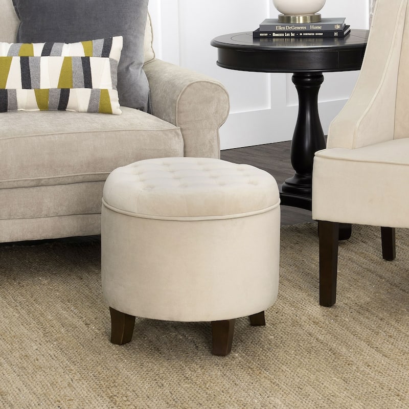 Carson Carrington Harv Eggshell Velvet Round Storage Ottoman
