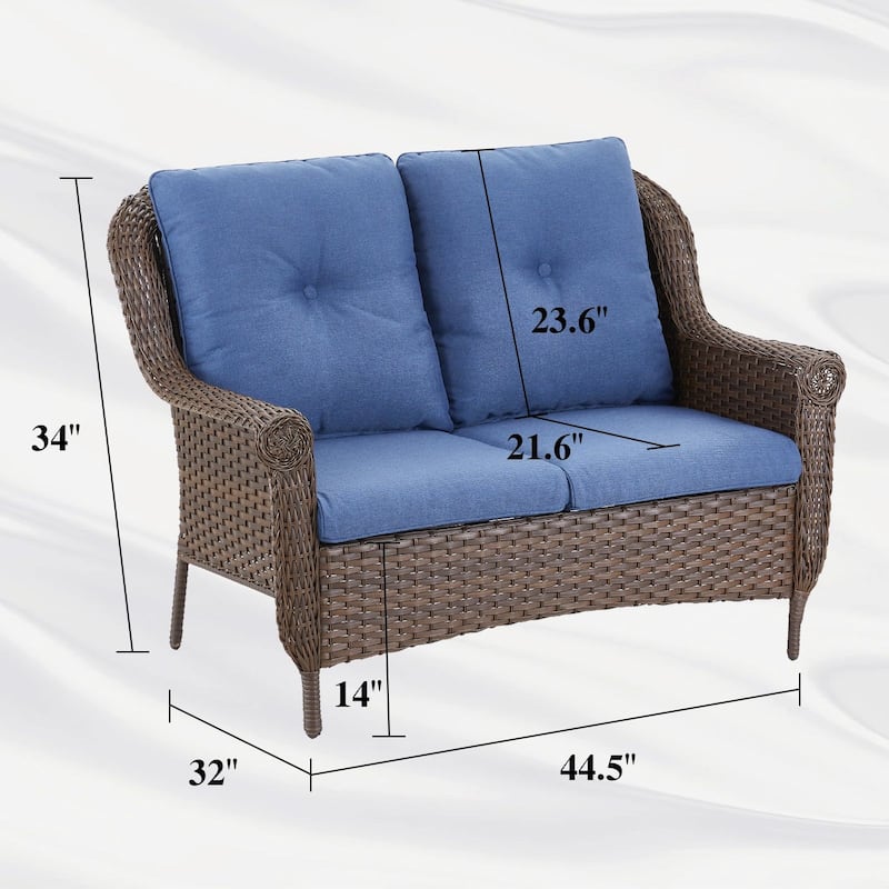 Loveseat Outdoor Patio Sofa Couch Brown - Blue