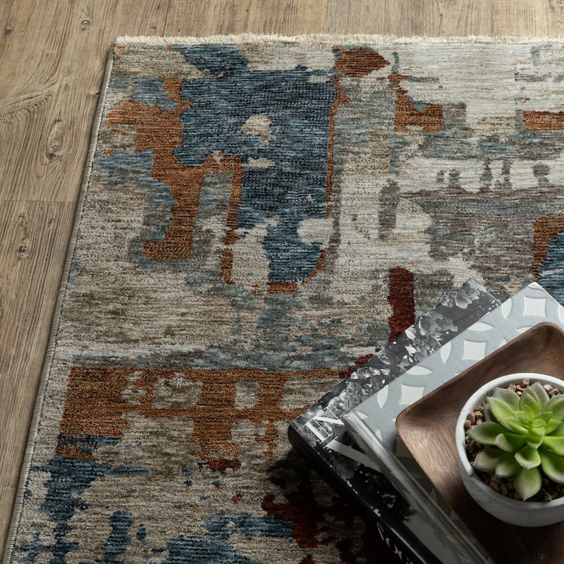 Style Haven Hendrix Industrial Abstract Blue/ Multi Fringe Edge Area Rug