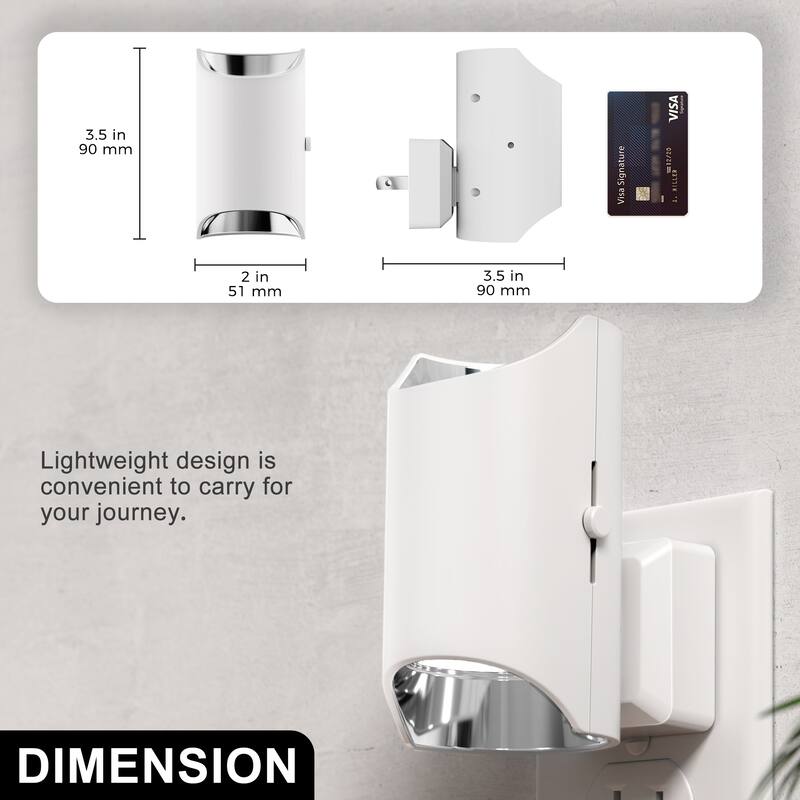 YANSUN Set of 2 Plug-in Dusk-to-Dawn Night Lights, White Cylinder Wall Lamp, 3000K Warm Light, Sliding Dimmer, Chrome Accent