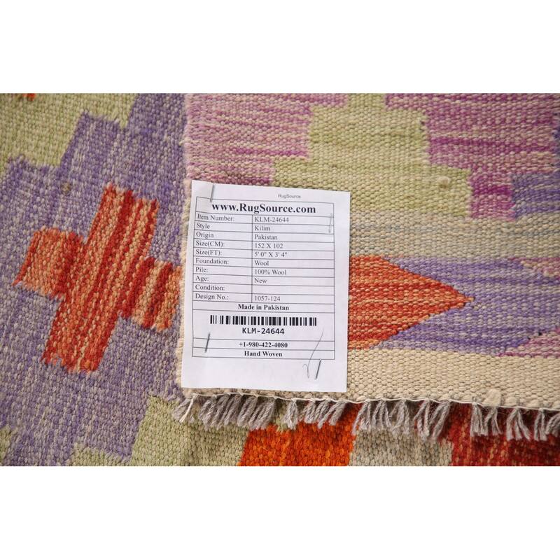 Geometric Kilim Area Rug Reversible Flatweave Foyer Wool Carpet - 3'4"x 5'0"