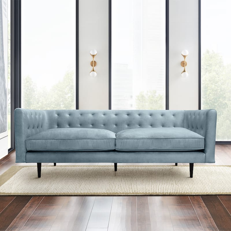 Annabelle 80" Fabric or Velvet 3 Seater Tufted Chesterfield Sofa with Black Wood Legs
