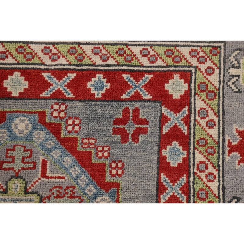 Gray Kazak Oriental Area Rug Hand-Knotted Wool Carpet - 6'7" x 9'6"