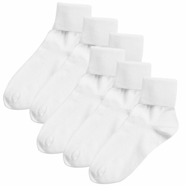 Women's Buster Brown 100% Cotton Fold Over Socks - 6 Pair Pack White