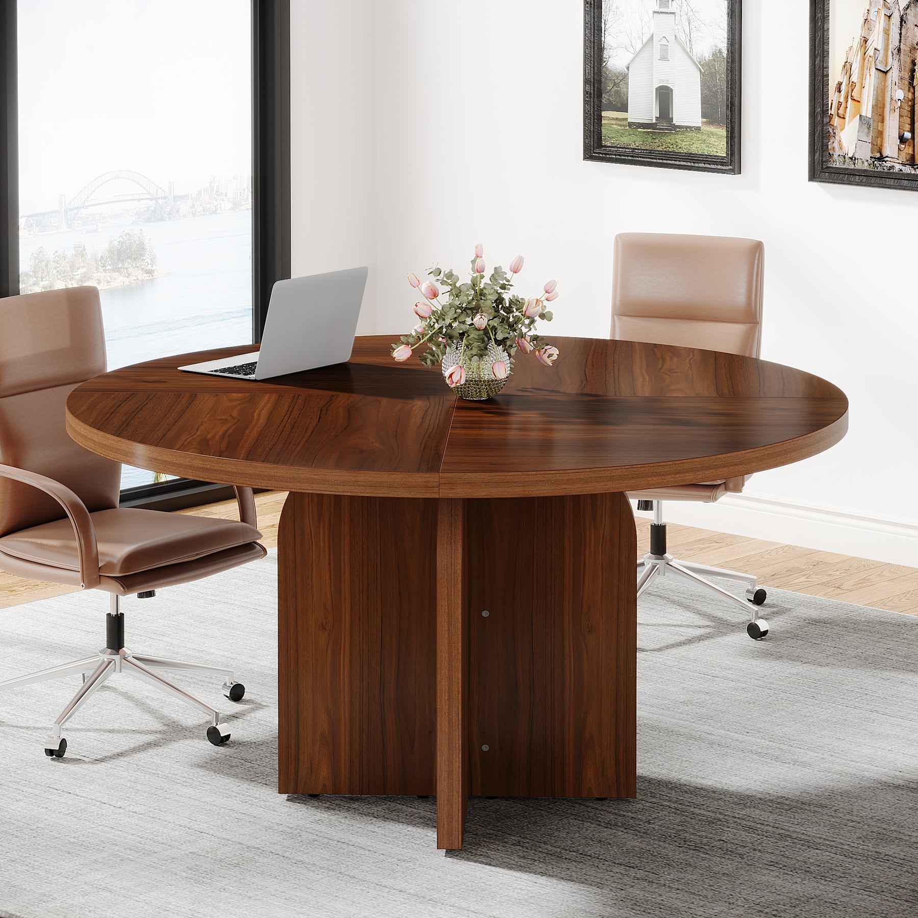 Round Conference Table 47.24 L x 47.24 W x 29.52 H Inches Small Meeting Table for 4 People On Sale Bed Bath Beyond 40469350