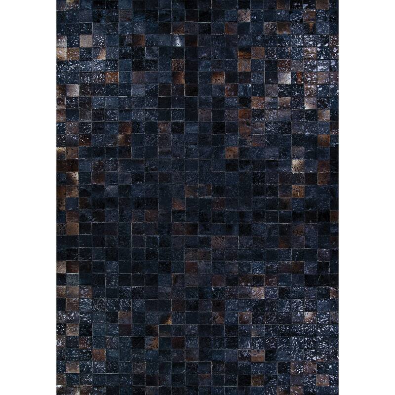Handmade Vail Stellar Black Cowhide Leather Area Rug