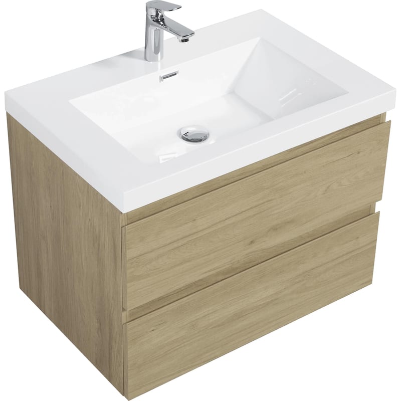 30" Modern Wall-Mounted Floating Bathroom Vanity with Sink, Drawers