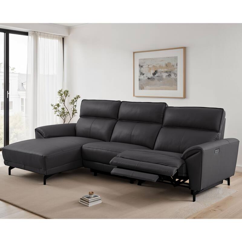 Furniture of America Fynae Modern Leather L-Shaped Sectional Recliner with Chaise and USB Ports - Black - Left Facing