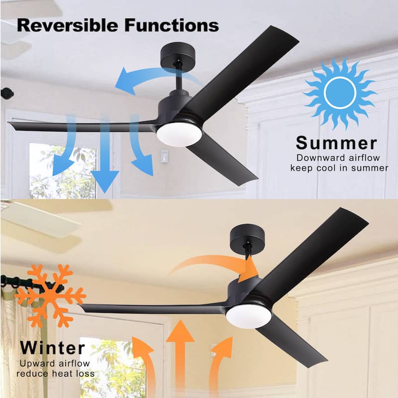 Noiseless Ceiling Fans with Lights, 3 Blades Fan w/ Remote, Matt Black