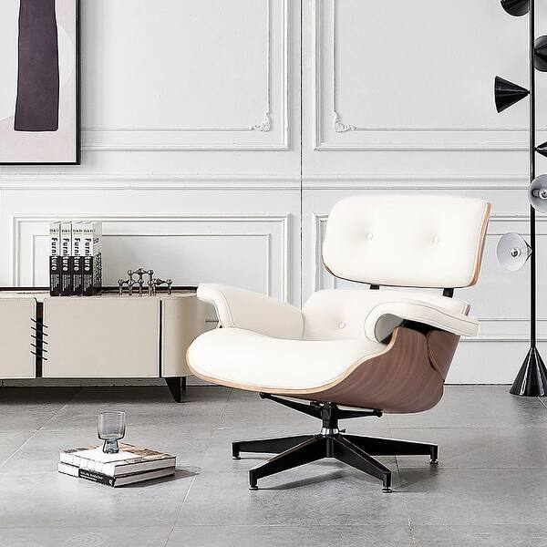 Eames Lounge Chair Mid-Century Leather Chaise Lounge Ottoman