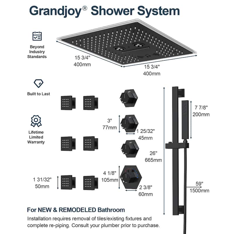 GRANDJOY LED Music Shower System 16" Showerhead