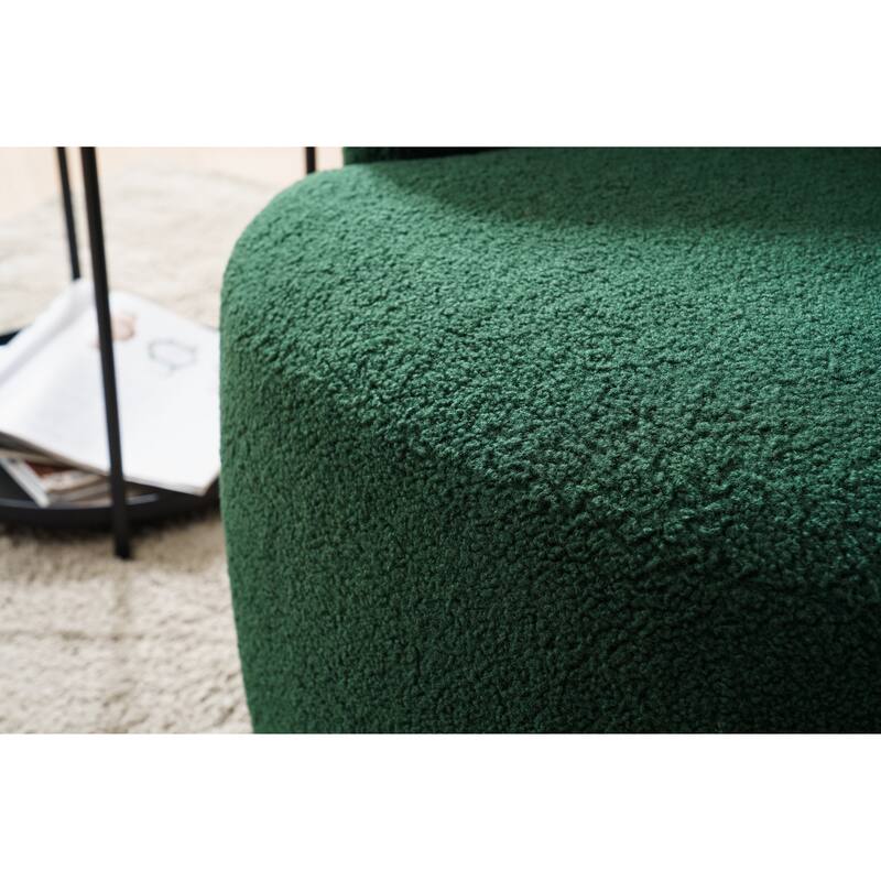 Swivel Accent Armchair Teddy Fabric Upholstered Barrel Chair with Black Point Round Swivel Metal Base