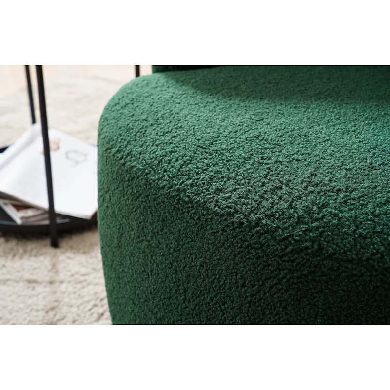 Teddy Fabric Swivel Barrel Chair, Round Upholstered Armchair, Small Single Sofa with Metal Ring for Living Room, Bedroom