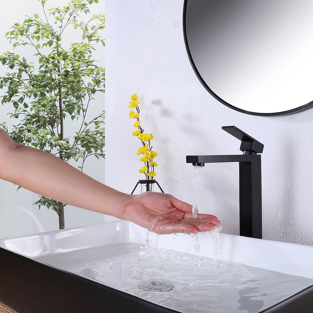 Modland 1-Hole Vessel Bathroom Sink Faucet With Deck Plate in Black/Gold