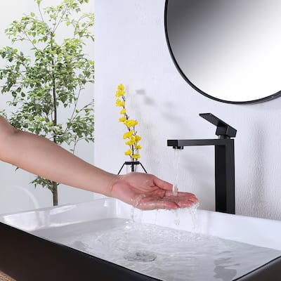 Modland 1-Hole Vessel Bathroom Sink Faucet With Deck Plate in Black/Gold
