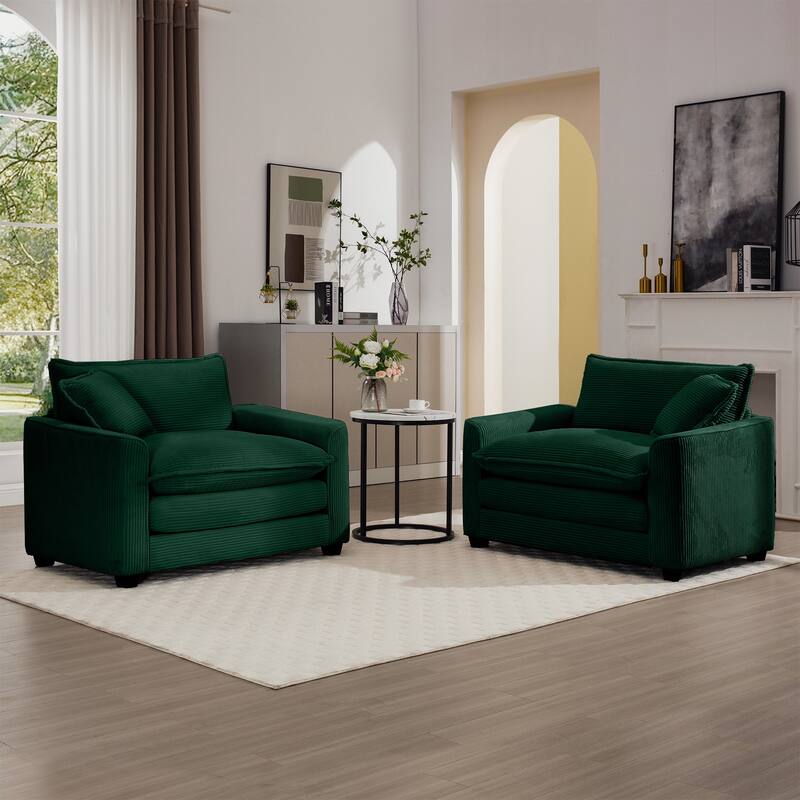 2 Pieces Deep Seated Sofa Set with Removable Armrests, 1+1Seat Flexible Combinations with Throw Pillows for Livingroom