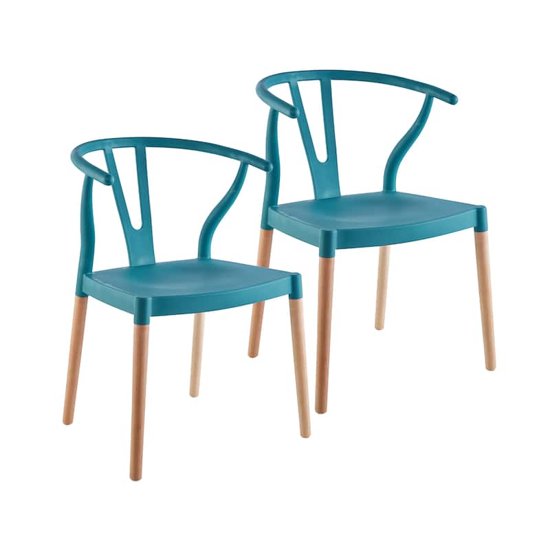 Porthos Home Lyra Plastic Dining Chairs with Beechwood Legs, Set of 2