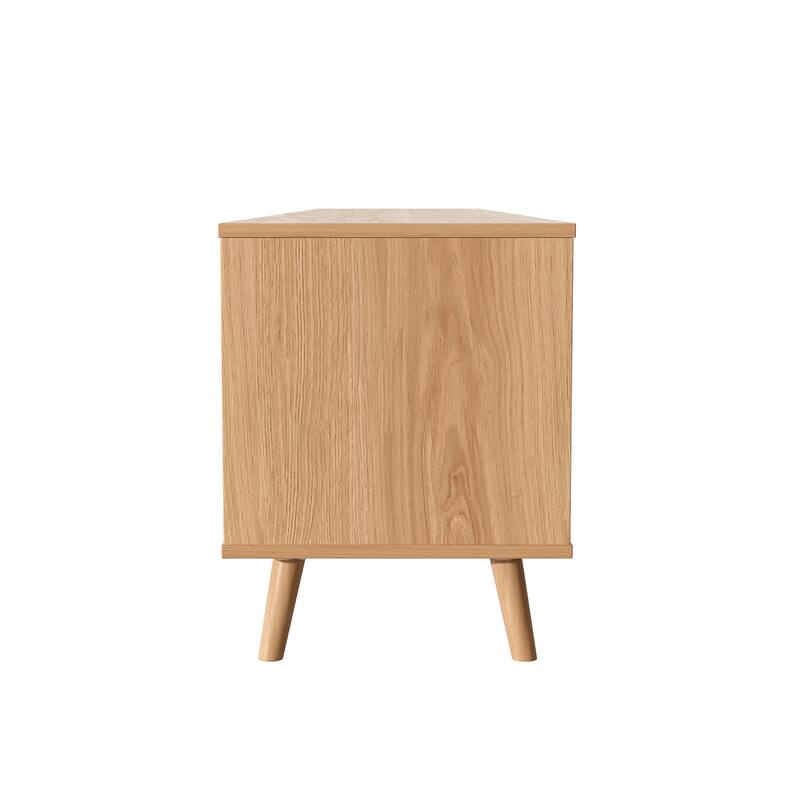 Boho Rattan TV Stand Media Console Table TV Cabinet for TVs up to 85", Natural