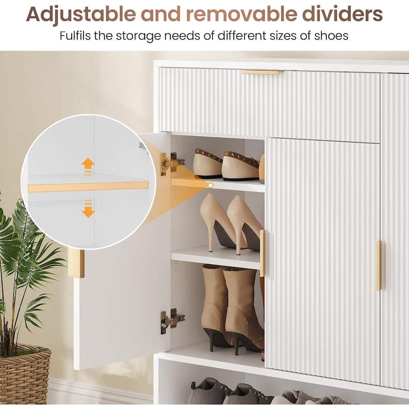 Shoe Storage Cabinet Shoe Organizer 3 Adjustable Shelves Metal Legs