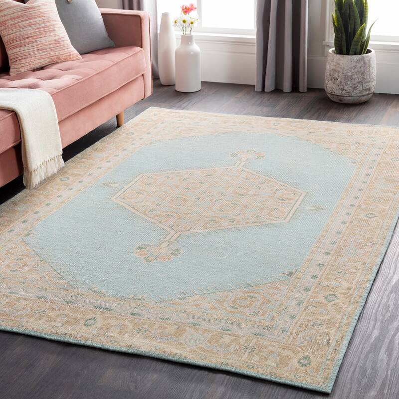 Hand-knotted Alford Boho Medallion Wool Area Rug - Beige - 5' 6" x 8' 6"