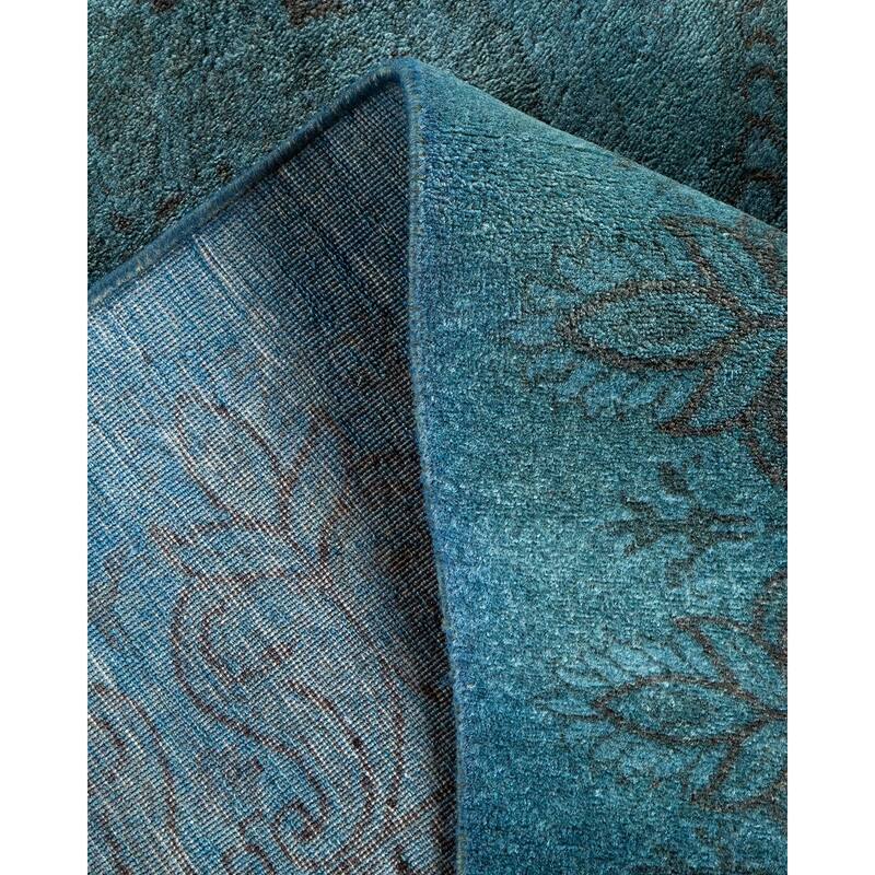 Overton Hand Knotted Wool Vintage Inspired Modern Contemporary Overdyed Blue Area Rug - 5' 8" x 8' 1"