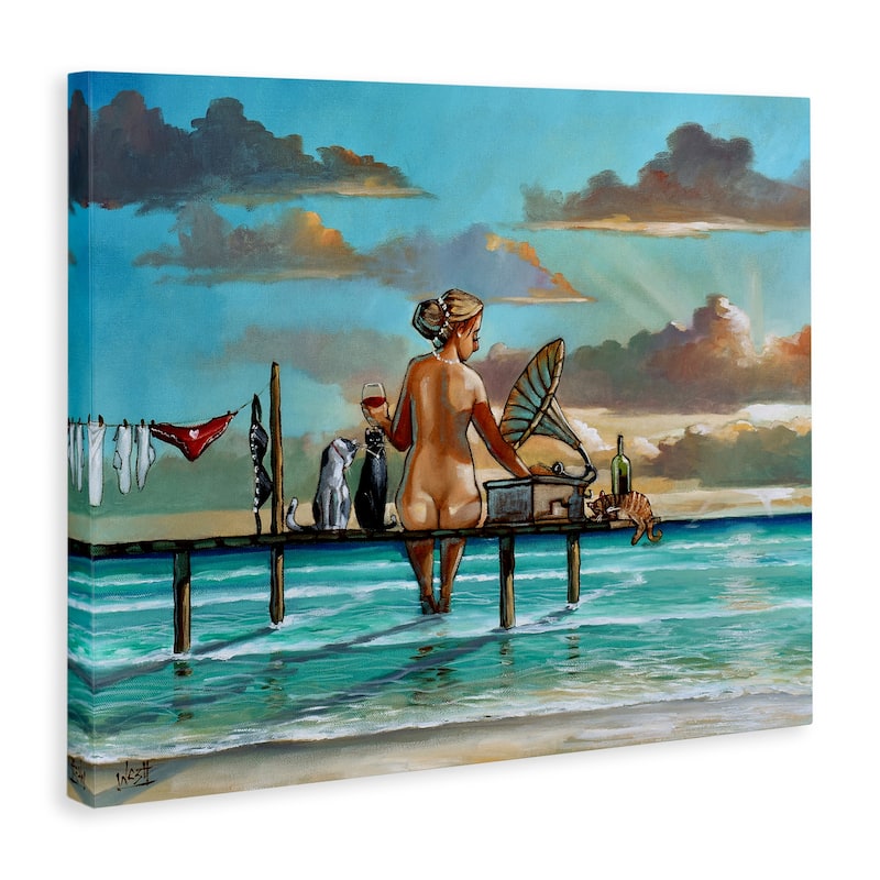 Stupell Woman & Cats Beach Sunset Canvas Wall Art Design By Ronald West