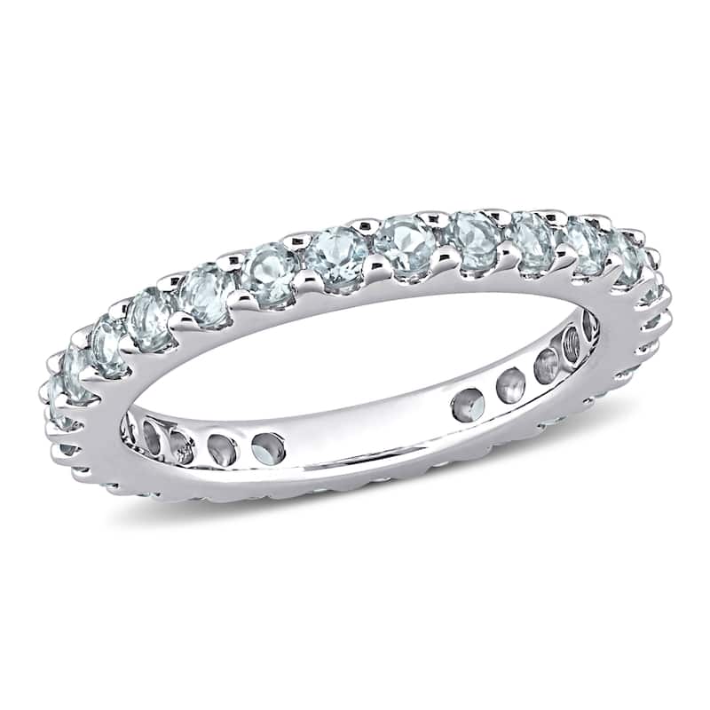 Miadora 7/8ct TGW Aquamarine Eternity Ring in 10k White Gold
