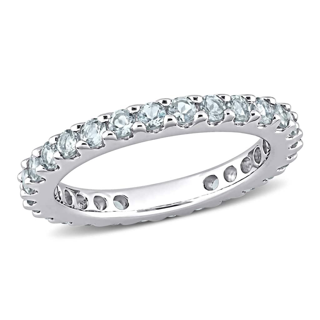 Miadora 7/8ct TGW Aquamarine Eternity Ring in 10k White Gold